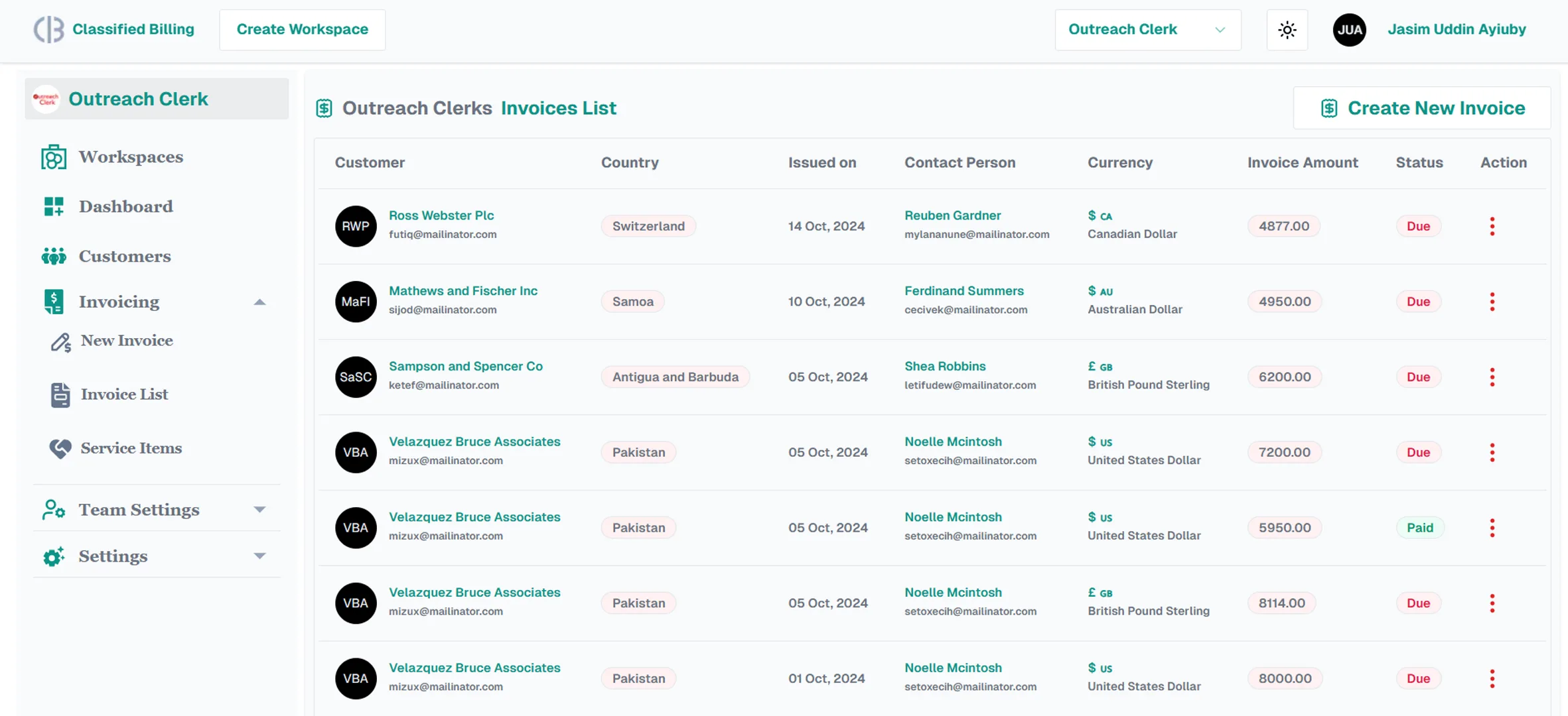 Classified Billing's Exclusive Features 6 Invoice List