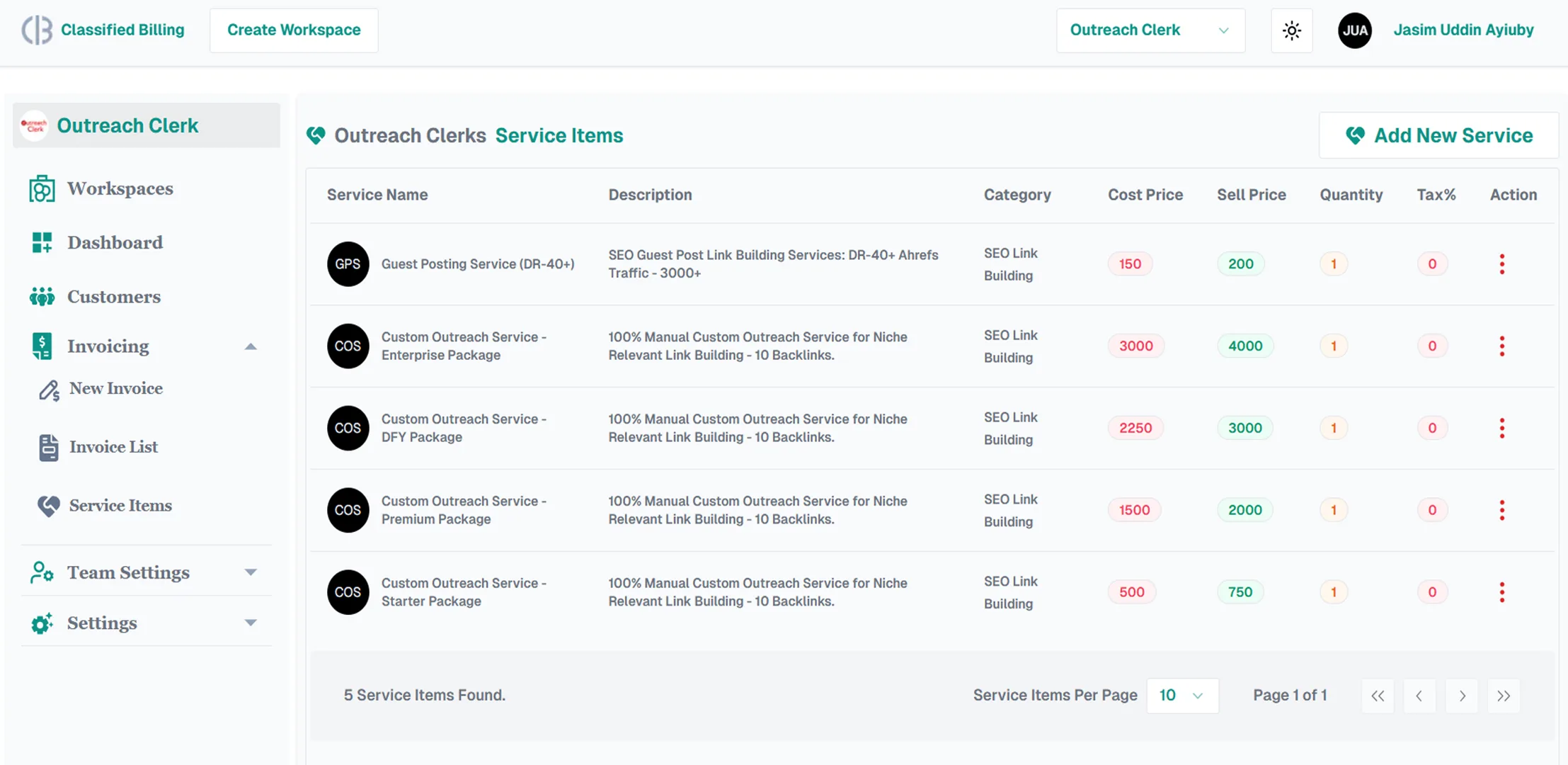 Classified Billing's Exclusive Features 7 Service-Items